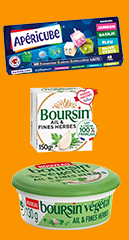 5 produits parmi Apéricube®(hors 15C jambon), Boursin®(hors 6 portions AFH)