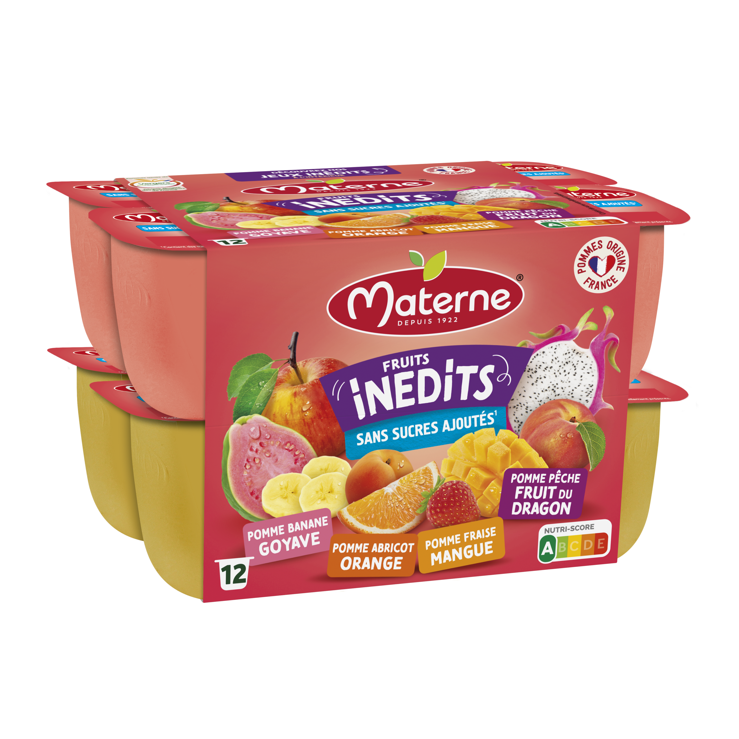 Materne® SSA Fruits Inédits P.banane Goyave /p.abricot Orange/ P.fraise  Mangue /p.pêche Fruit du Dragon 12x100g - Ribambel